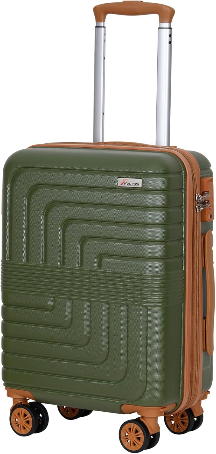 Romswi Expandable 20" Carry On Luggage,Hardshell Suitcase with Double Spinner Wheels for 20% More Space, Airline Approved Lightweight Hardside Luggage, Scratch-Resistant & YKK Zipper,Green