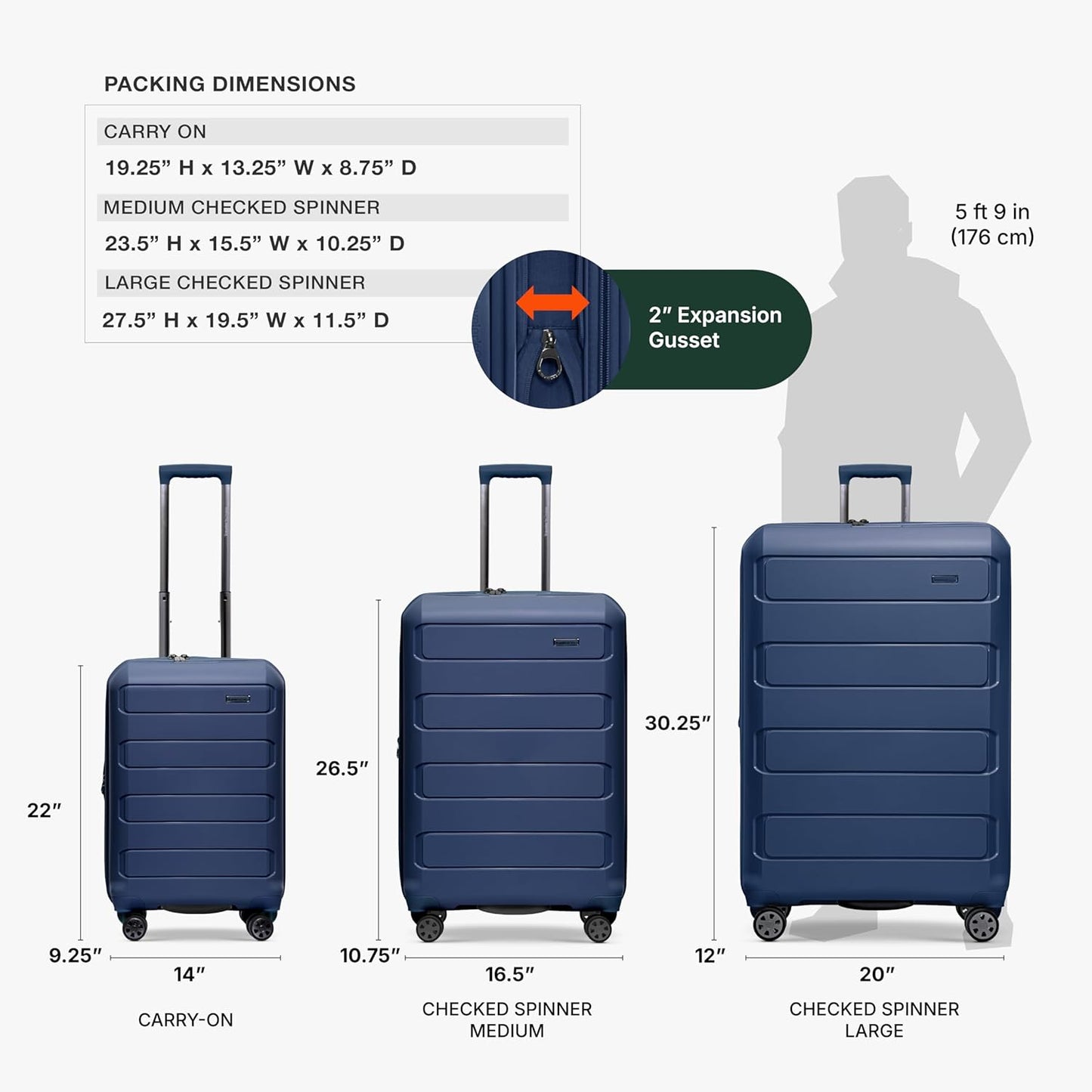Traveler's Choice Pagosa Indestructible Hardshell Expandable Spinner Luggage, Navy, 26-Inch Medium