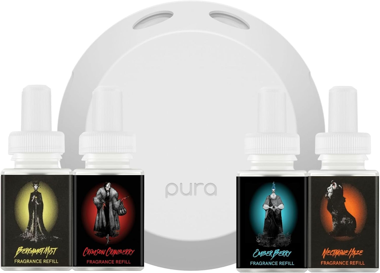 Pura 4 Smart Home Fragrance Device Starter Set - Scent Diffuser for Home - Cruella, Hades, Maleficent, Scar