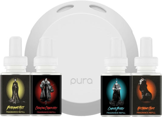 Pura 4 Smart Home Fragrance Device Starter Set - Scent Diffuser for Home - Cruella, Hades, Maleficent, Scar