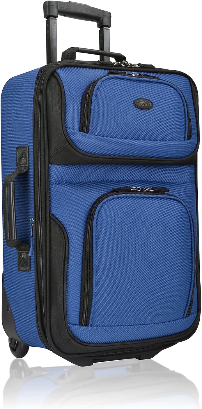 U.S. Traveler Lightweight Rolling 20" Carry On Luggage Softside Suitcase, Blue, 2-Wheel Single