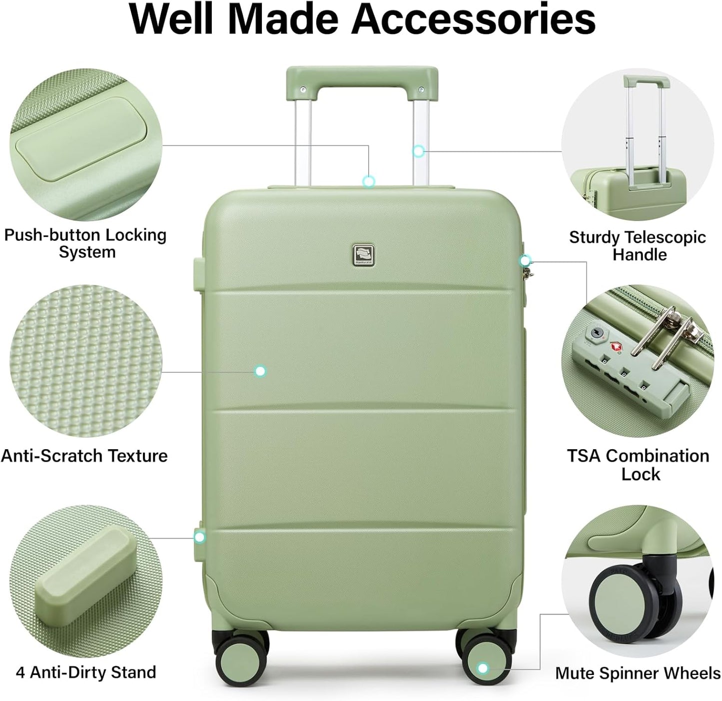 Hanke 28 Inch Luggage with Spinner Wheels Large Travel Suitcase Tsa Hard Case Luggage for Women Men Rolling Checked Luggages(Bamboo Green)