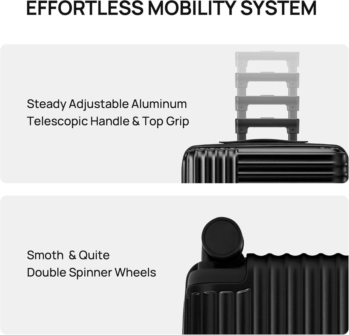 NINETYGO Carry On Luggage 22x14x9 Airline Approved, 20 Inch Luggage with Smooth Double Spinner Wheels, Hard Shell PC+ABS Suitcase Carry-On, Lightweight Travel Luggage, TSA Approved (Black, Himalayas)