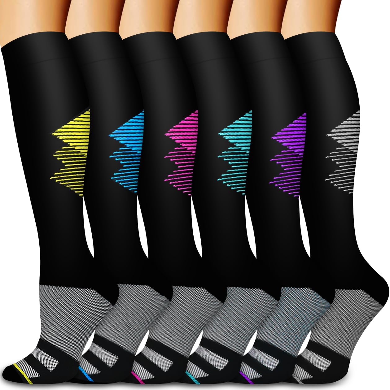 Bluemaple Compression Socks for Women & Men Circulation (6 Pairs) 15-20 mmHg is Best Support for Athletic Running Cycling