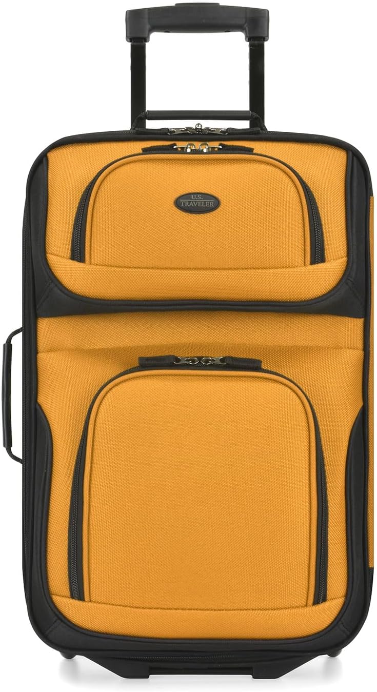 U.S. Traveler Lightweight Rolling 21" Carry On Luggage Softside Suitcase, Orange, 2-Wheel Single
