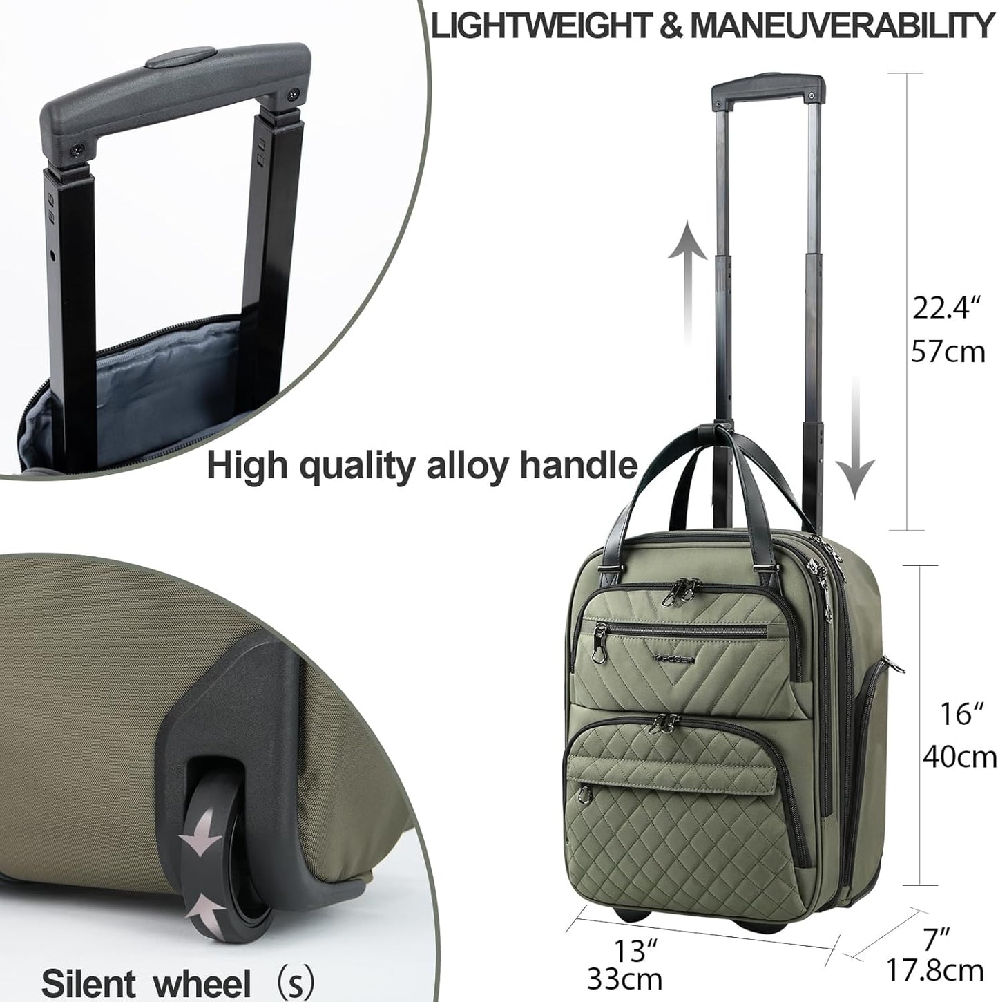 KROSER Carry On Underseat Multi-functional, 16-inch Underseater Lightweight Overnight Suitcase for Women, Olive