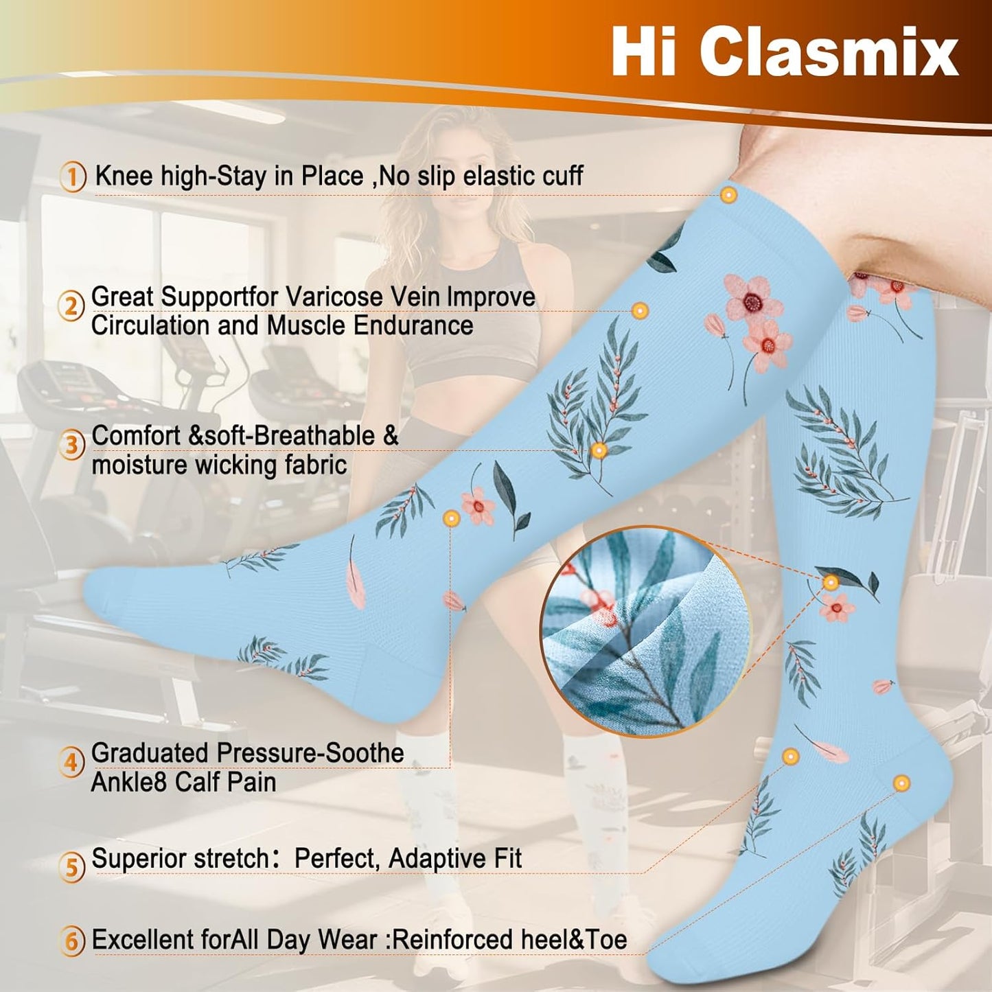 Graduated Compression Socks for Women&Men 20-30mmhg Knee High Socks Travel Hiking Running Stocking