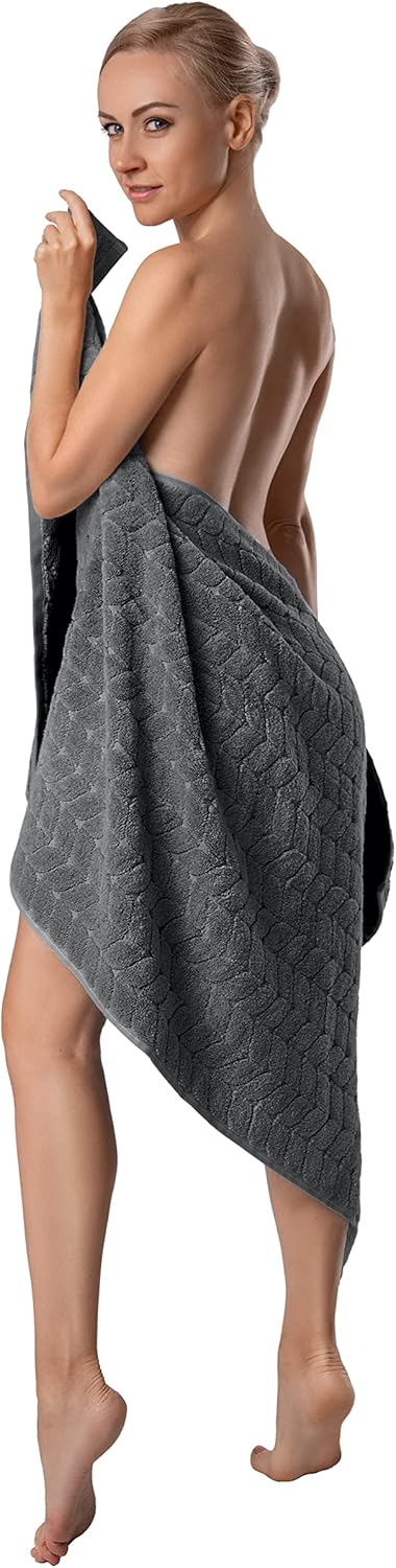 BAGNO MILANO Turkish Bath Towels, Soft Plush Jacquard Luxury Bath Towels, Quick Dry Towel Set (Charcoal, 4 Pcs Hand Towel Set)
