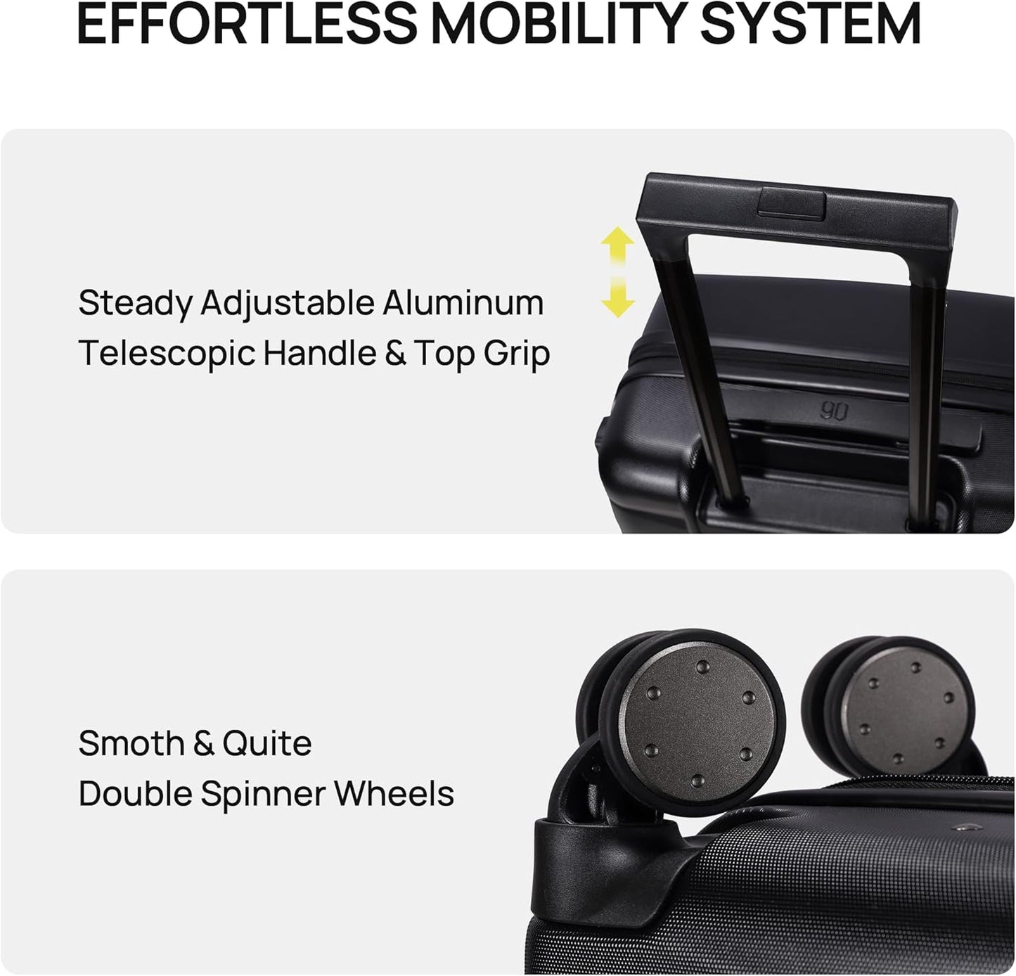 NINETYGO Carry On Luggage 22x14x9 Airline Approved, Small Suitcase with Smooth Double Spinner Wheels, Hard Shell PC Luggage Carry-On, Lightweight Travel Luggage, TSA Approved (Black, B1)