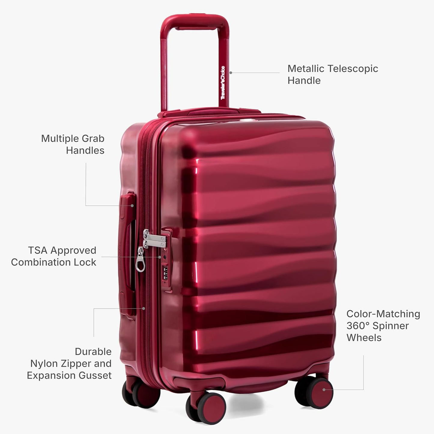 Traveler's Choice Edinburgh II Hardside Spinner Luggage with TSA Lock, Red, 25" Medium