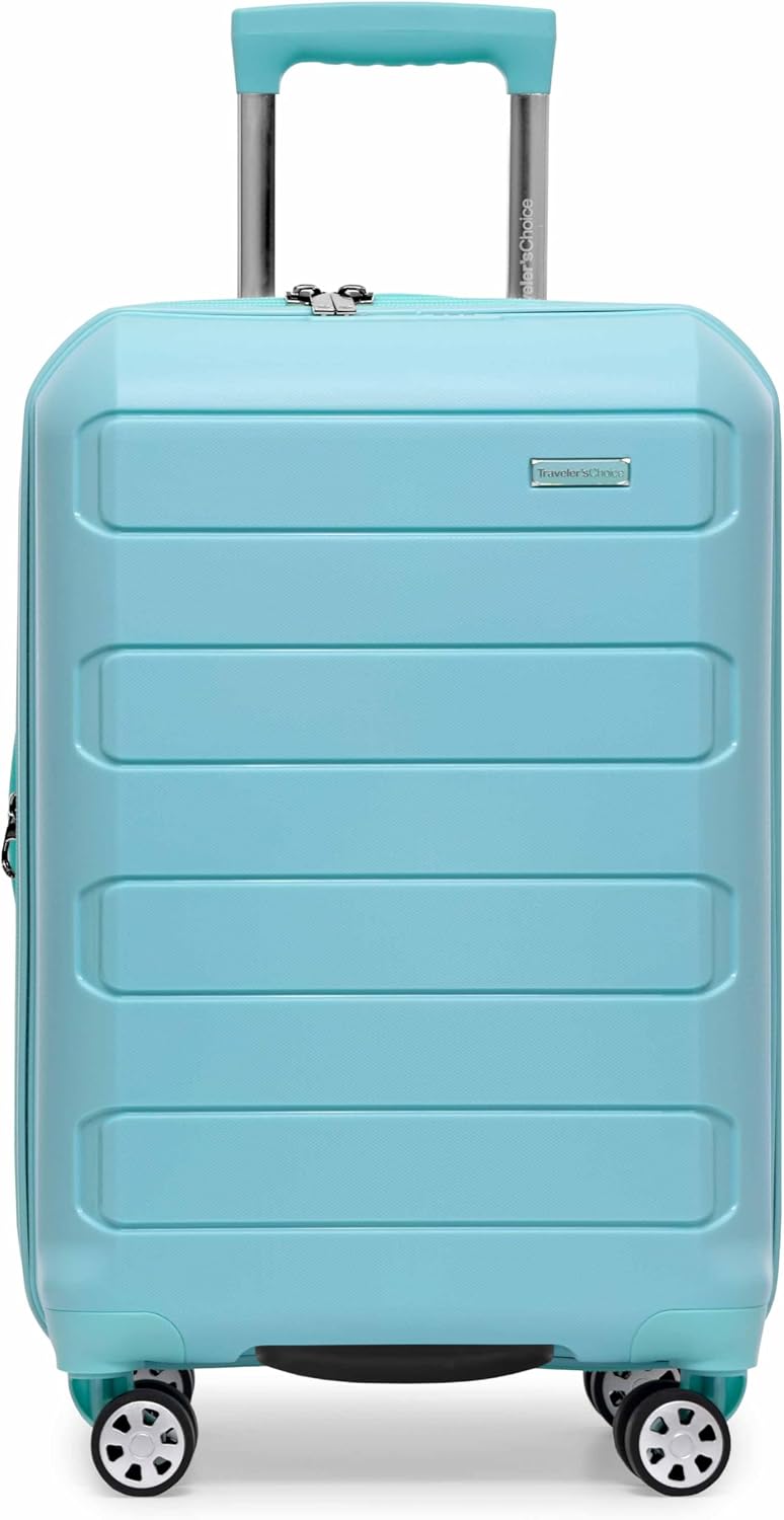 Traveler's Choice Pagosa Indestructible Hardshell Expandable Spinner Luggage, Baby Blue, 2-Piece Set (22/26)