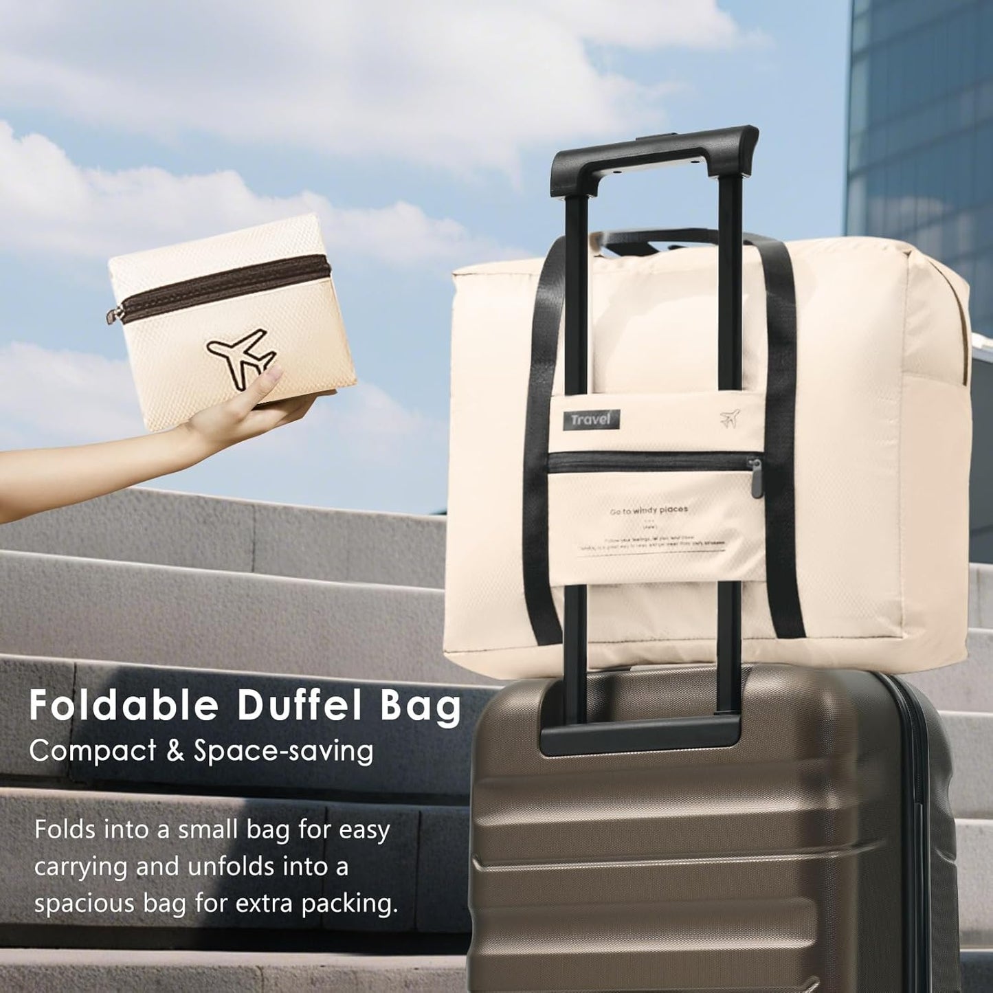 Merax Carry On Luggage Set 20 Inch Hardshell ABS Suitcase with 8 Silent Wheels Foldable Duffel Bag Durable Travel Luggage for Daily Use Business Brown