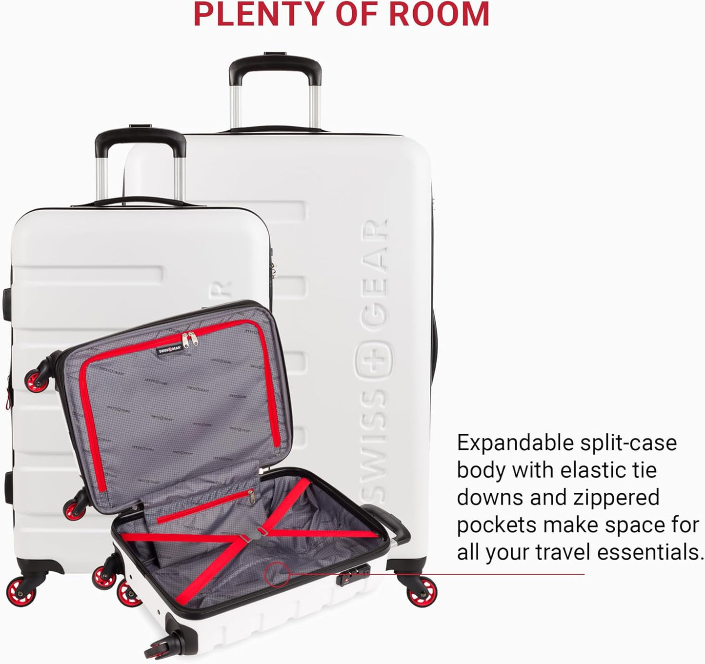 SwissGear 7366 Signature Hardside Expandable Luggage with Spinner Wheels, TSA Lock, Cup-Holder, White, 3-Piece Set (19/23/27)