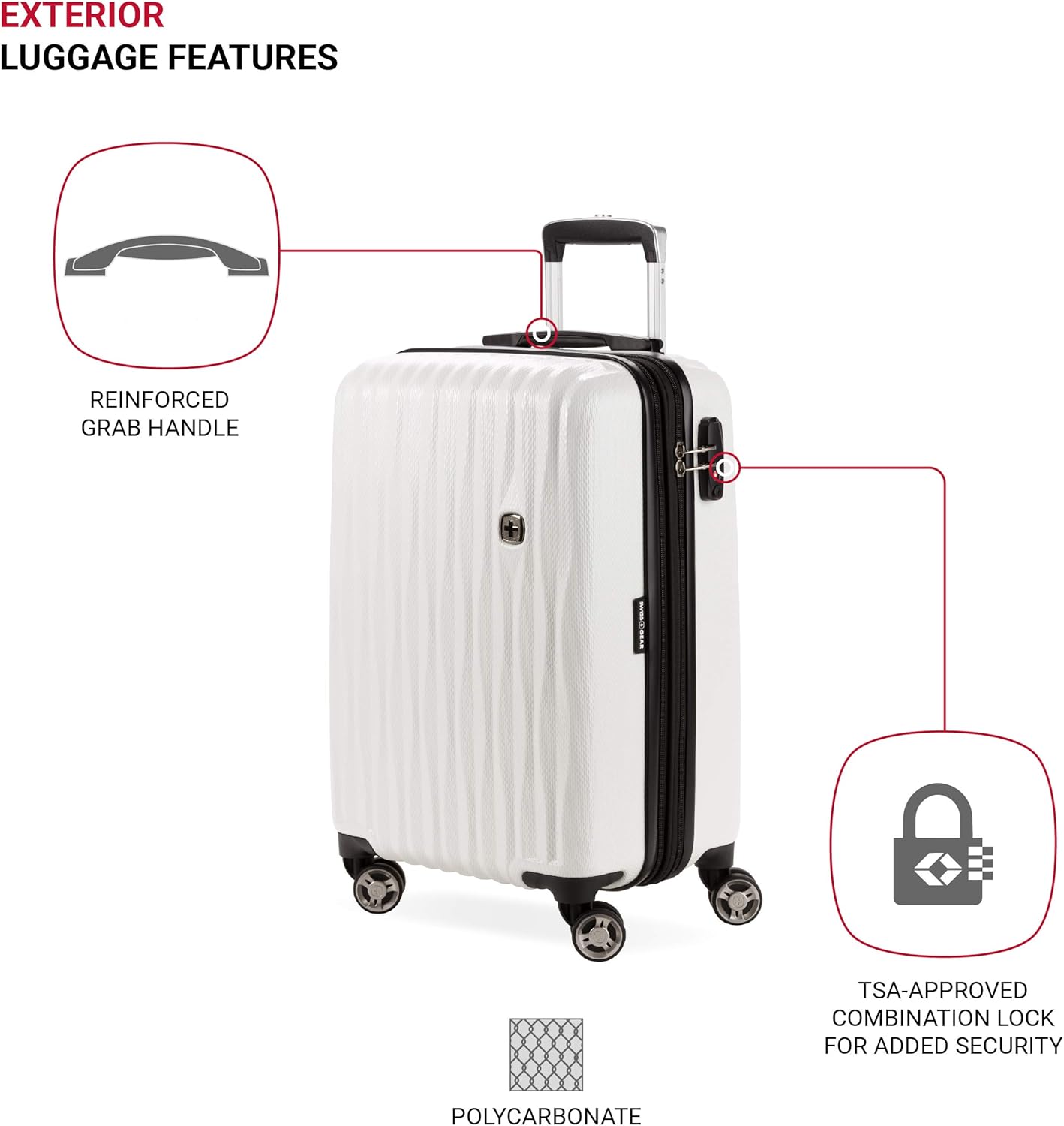 SwissGear 7272 Energie Expandable Hardside Luggage with Spinner Wheels and TSA Lock, White, Carry-On 19-Inch