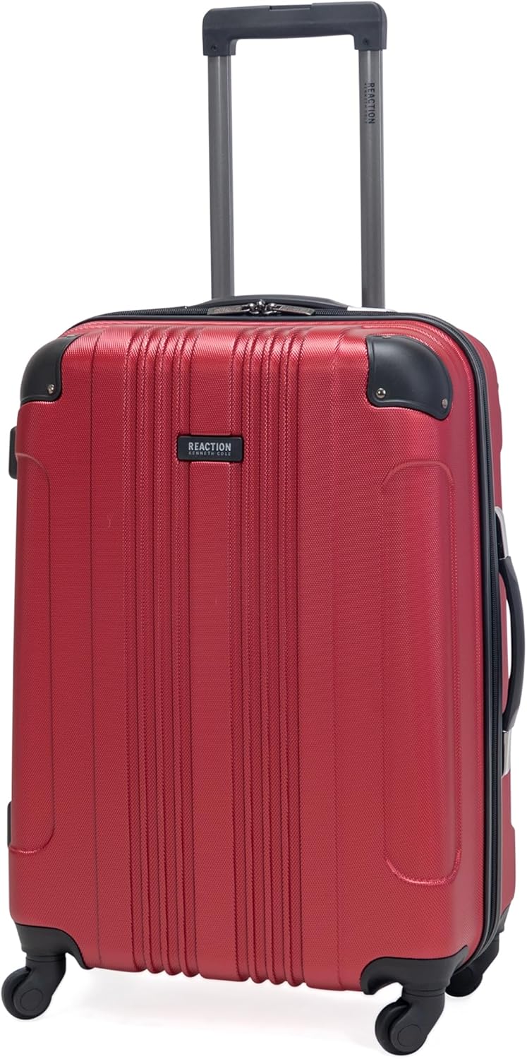 Kenneth Cole REACTION Out of Bounds Lightweight Hardshell 4-Wheel Spinner Luggage, Scarlet Red, 24-Inch Checked