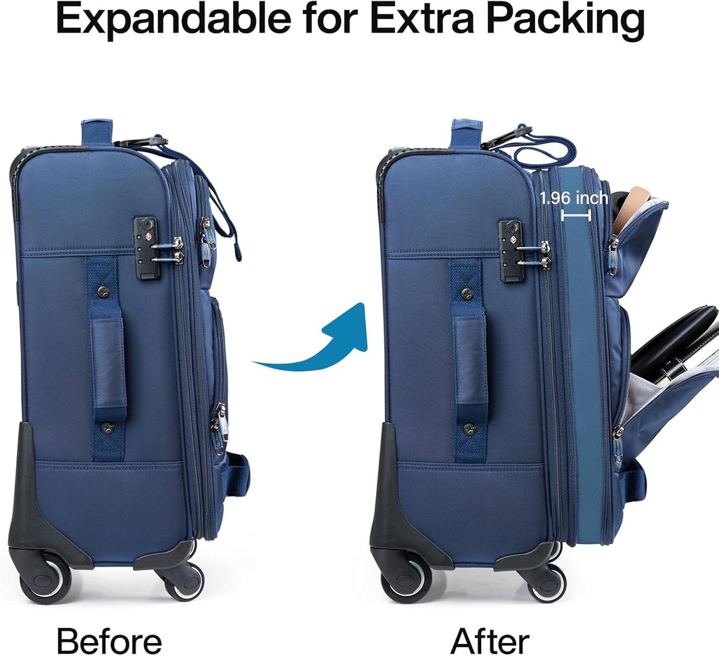 Hanke 20 Inch Softside Expandable Carry On Luggage with Spinner Wheels, Rolling Suitcase Travel Luggage with TSA Approved Luggage,Blue