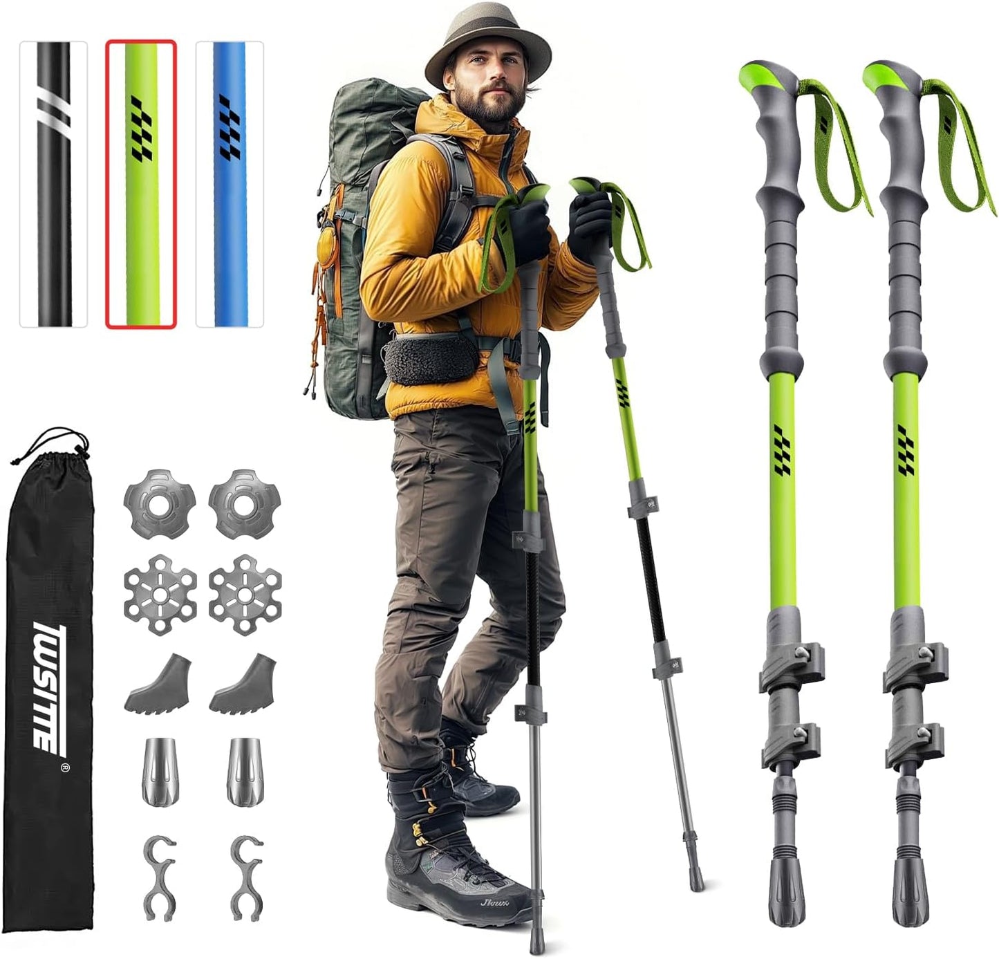 Collapsible Hiking Poles, Lightweight Aluminum Adjustable Walking Poles,Carbon Fiber Trekking Poles with Flip Lock and EVA Grips Suitable for All Kinds of Travel