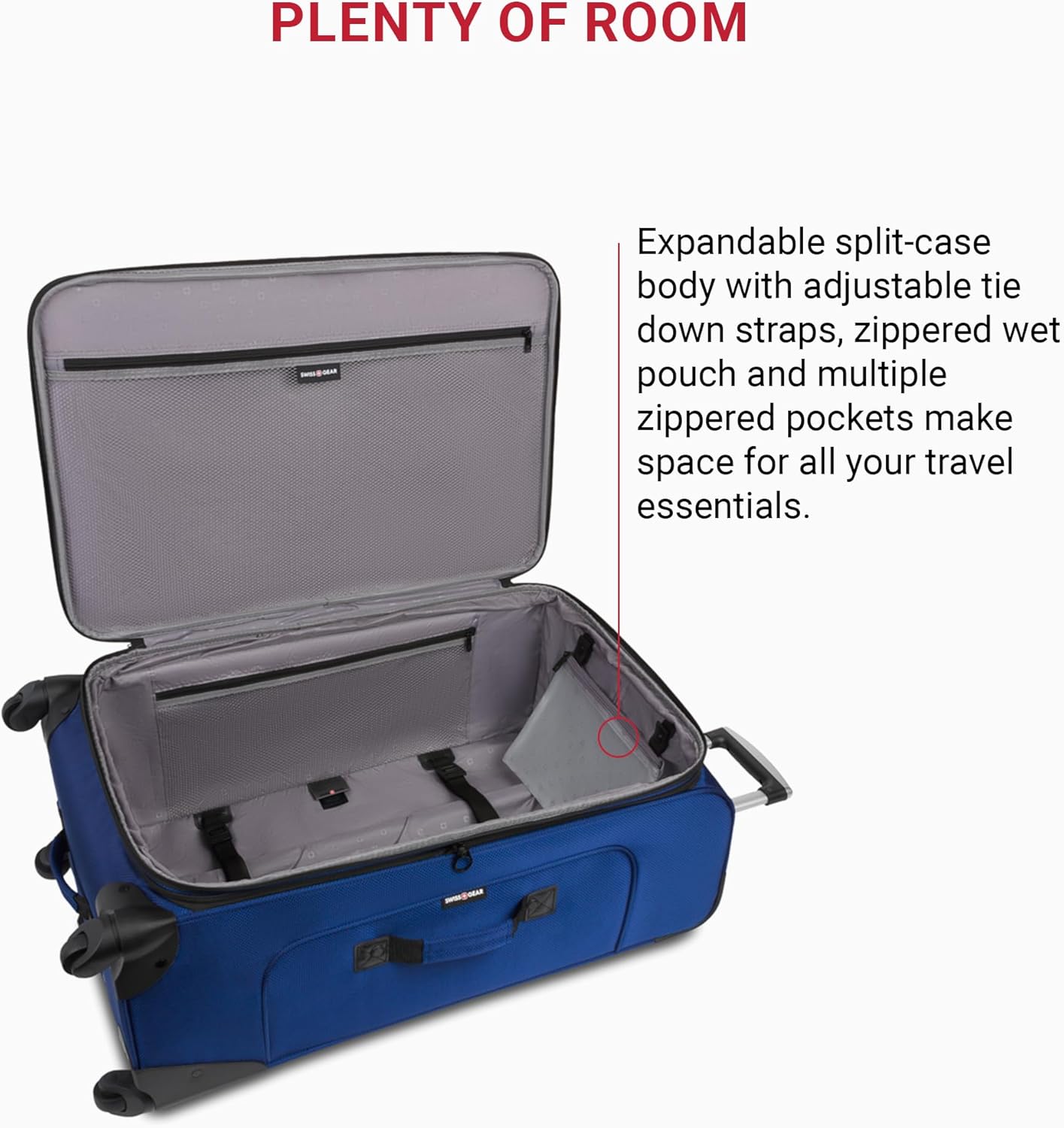 SwissGear Sion 3-Piece Set, Softside Expandable Luggage – 21 Inch Carry-On & 25 & 29 Inch Checked Suitcases with 360 Degree Wheels & Retractable Handles – Blue