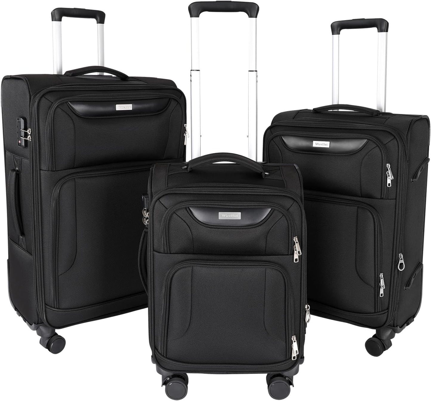 3-Piece Softside Expandable Luggage Set with Front Open Pocket, Lightweight and Durable Oxford Fabric Suitcase Set with TSA Lock (Black, 20in/24in/28in)