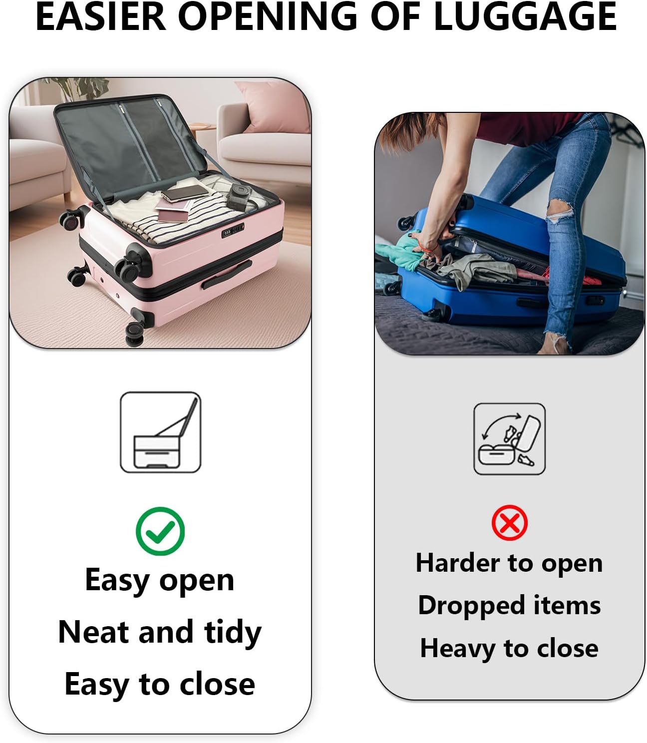 24-inch Top Opening Luggage with 360° Silent Wheels, TSA Lock, Collapsible Cup Holder & Bag Hook - Lightweight Hardshell Suitcase for Business Travel & Vacation(Pink)