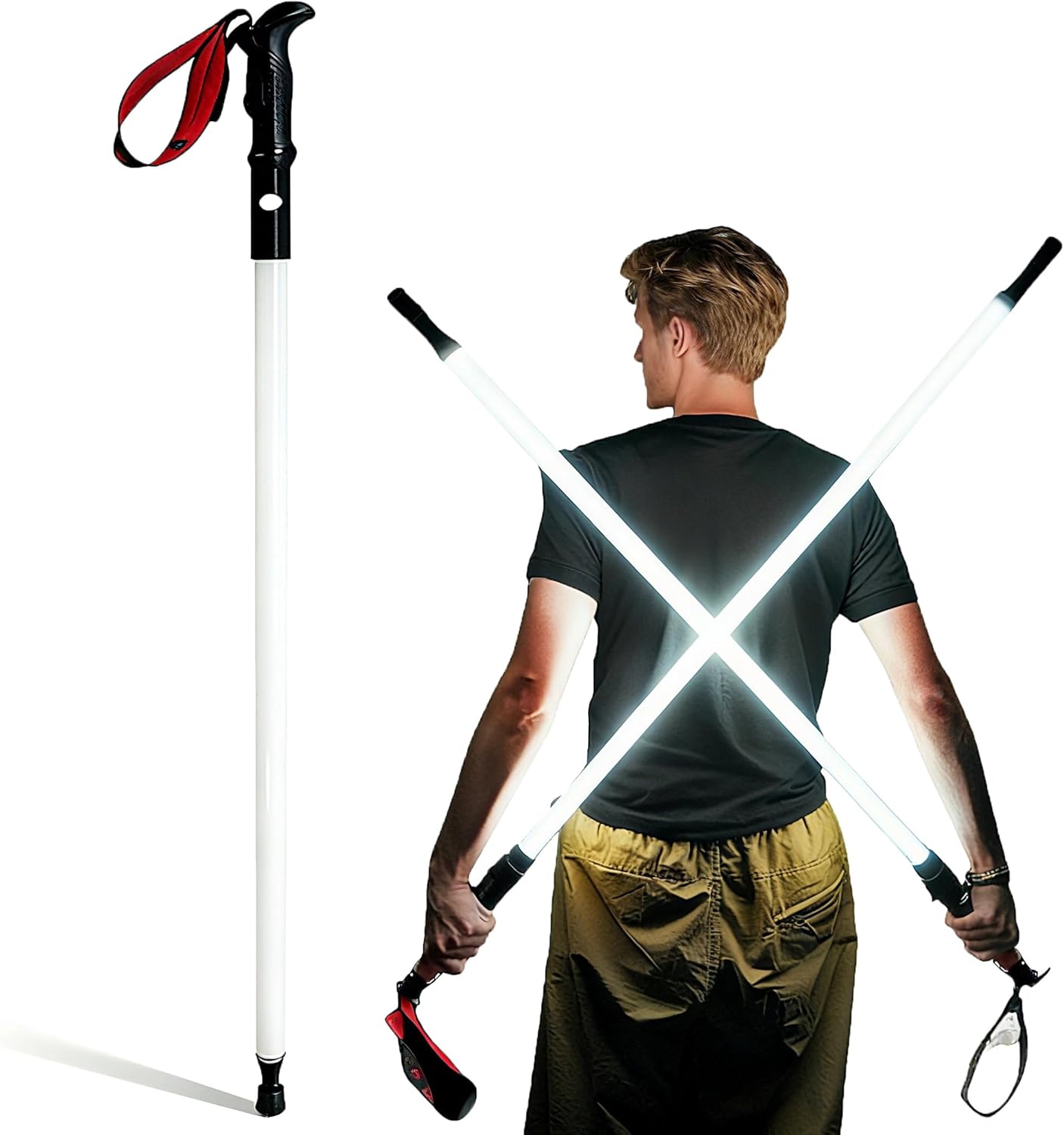 Rechargeable Ultra-Bright LED Light-Up Trekking Poles, Sci-Fi Lightsaber-Inspired Hiking Sticks, Lightweight for Outdoor Hiking, Camping & Night Walking, White Light