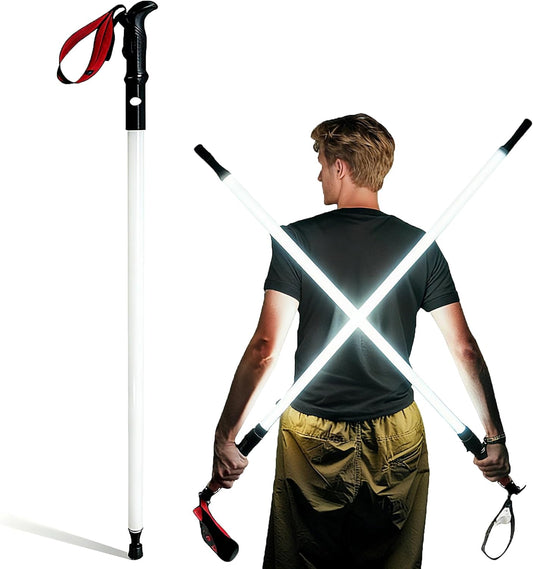 Rechargeable Ultra-Bright LED Light-Up Trekking Poles, Sci-Fi Lightsaber-Inspired Hiking Sticks, Lightweight for Outdoor Hiking, Camping & Night Walking, White Light