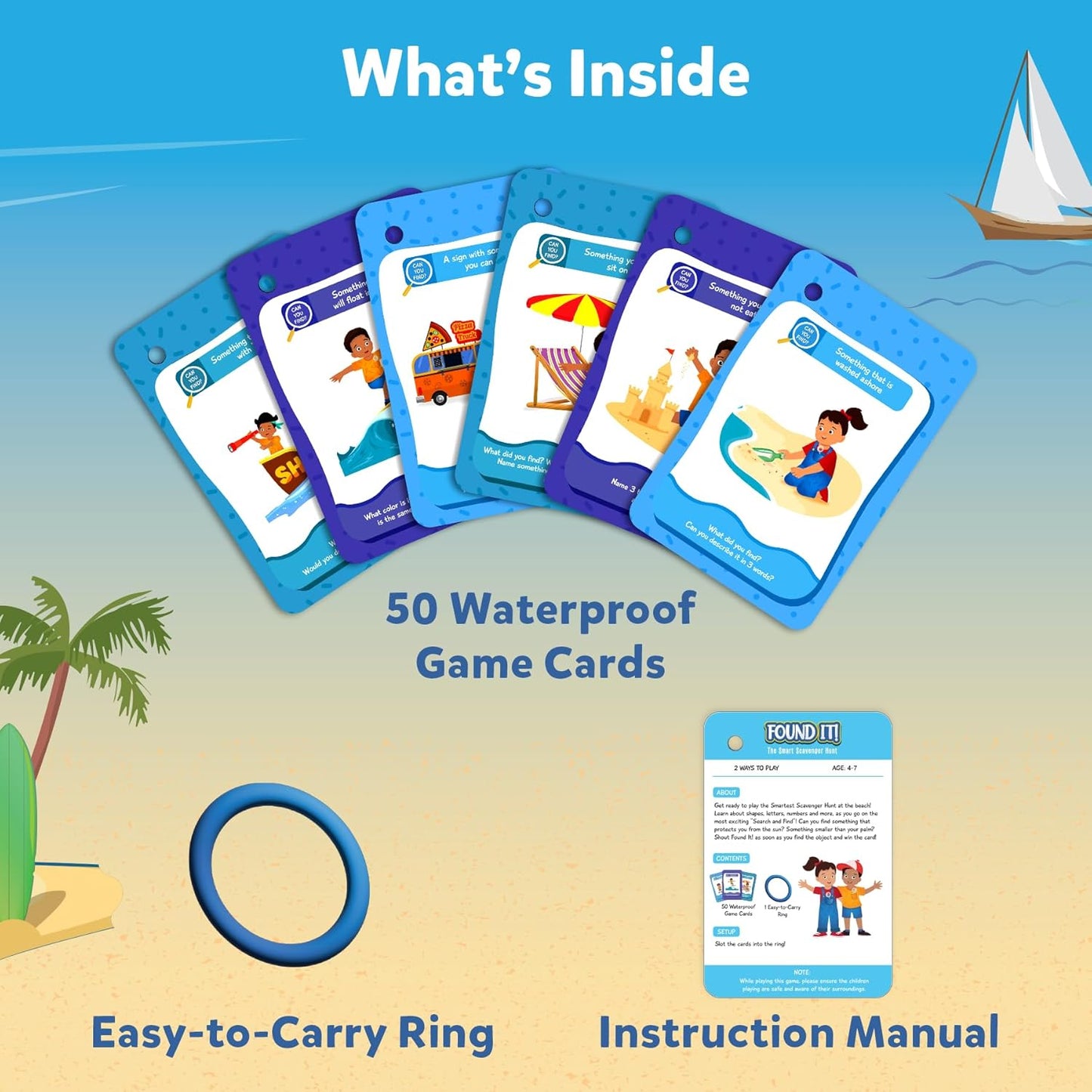 Skillmatics Scavenger Hunt Card Game - Found It Beach, Outdoor Learning Toys, Perfect for Boys, Girls and Families Who Love Board Games, 50 Waterproof Cards, Travel Game, Gifts for Ages 4, 5, 6, 7