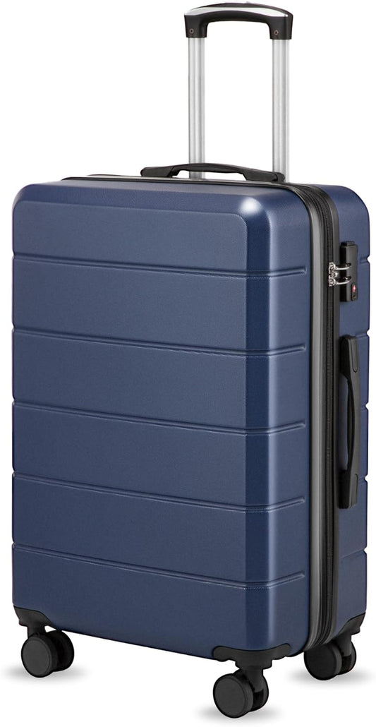 24 Inch Luggage with Spinner Wheels, Expandable Hardside Medium Checked Suitcase, Blue