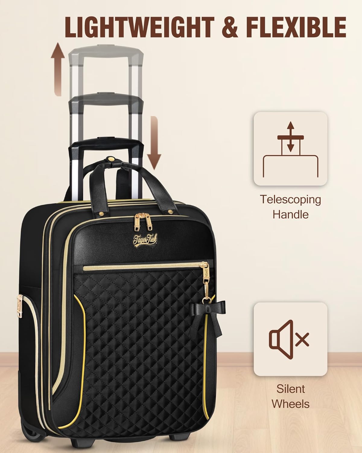 Underseat Carry On Luggage with Wheels, Airline Approved Personal Item Suitcase with Multiple Compartments, Lightweight Softside Under Seat Carry-on Suitcases for Women Travel Business, Black