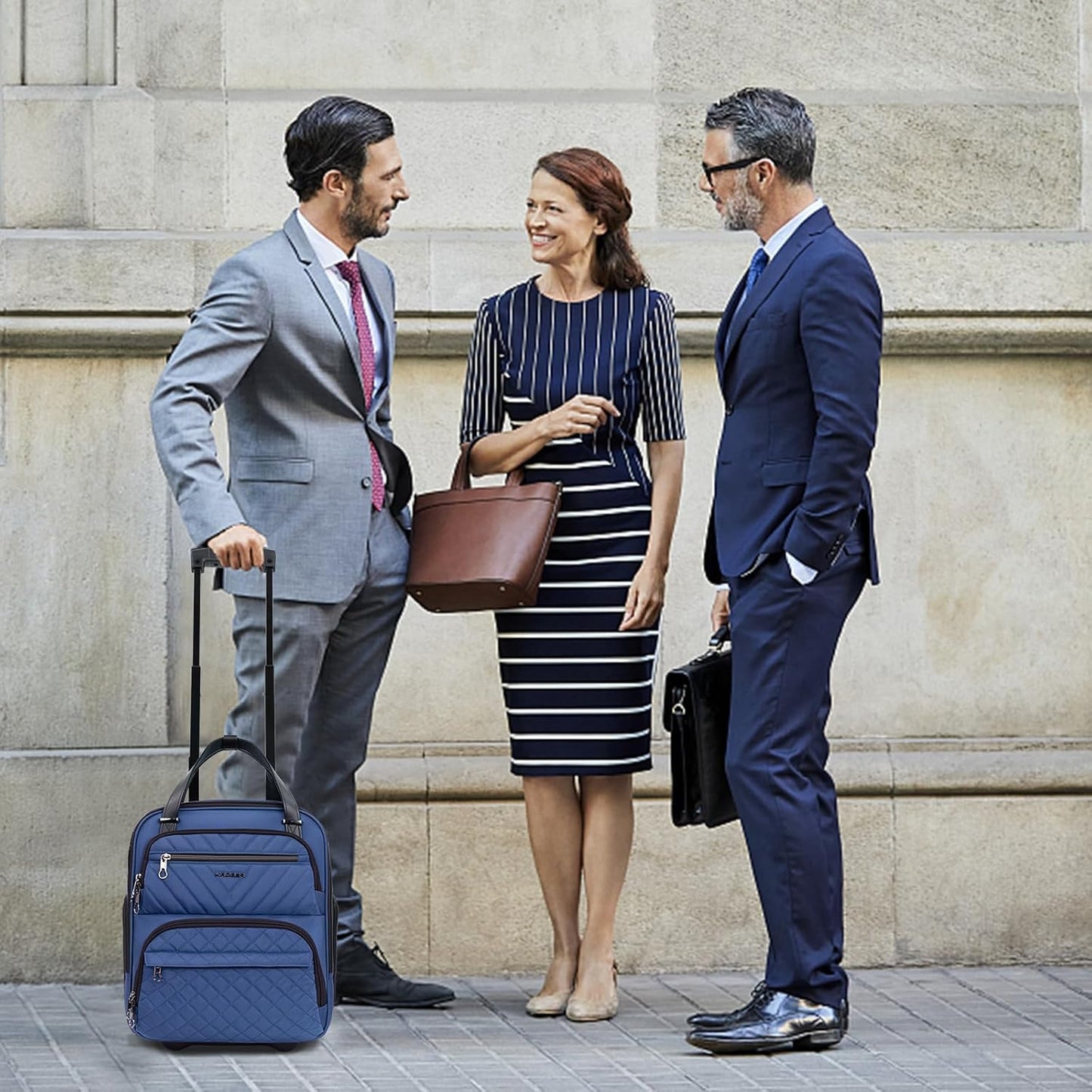 KROSER Carry On Underseat Multi-functional, 16-inch Underseater Lightweight Overnight Suitcase for Women, Haze Blue