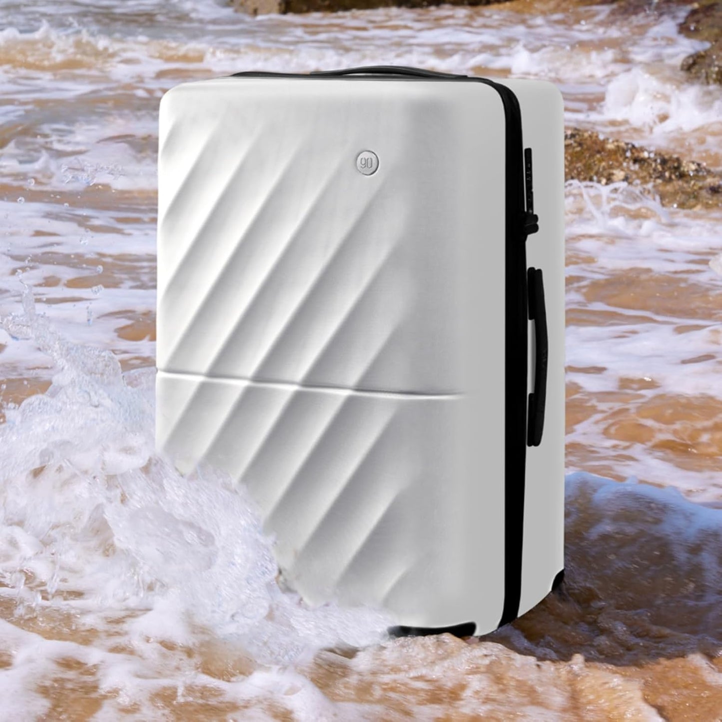 NINETYGO Trunk Luggage 24 Inch, Medium Checked Luggage with Double Spinner Wheels, Anti-Burst Zipper, Hard Case PC Suitcase, Lightweight Travel Luggage, TSA Approved (Pearl White, Hudson)