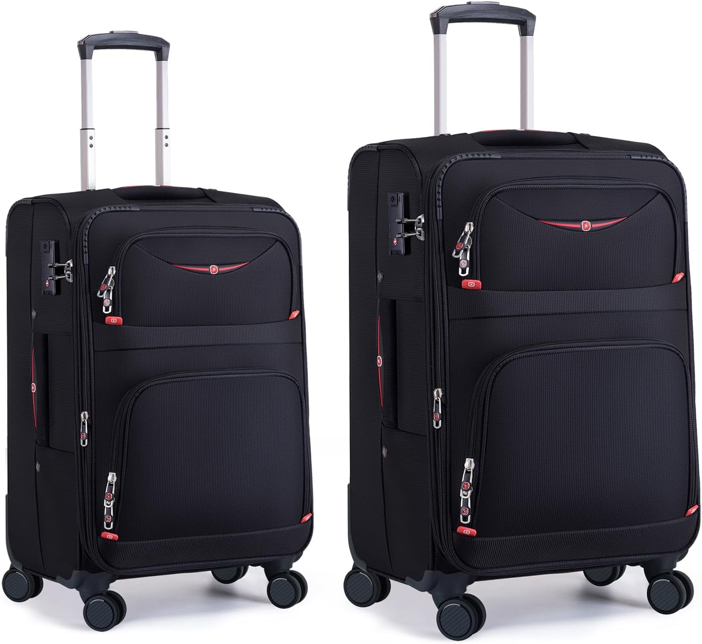 Softside Expandable Luggage with 4 Spinner Wheels, Durable Carry-On Luggage Suicase (Black, 2-Piece Set 21/25)