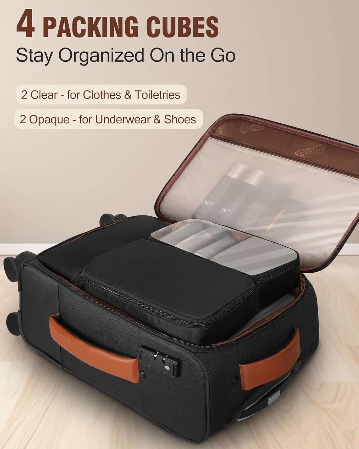 Carry On Luggage 22x14x9 Airline Approved, 20 Inch Softside Suitcase with 4 Pcs, Lightweight Luggage for Women Men with TSA Lock and 4 Spinner Wheels, Soft Side Carry-on Suitcases for Travel