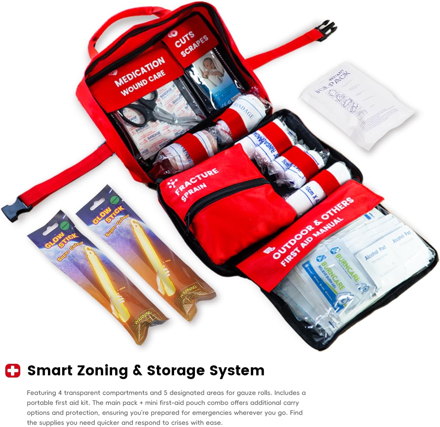 Premium 429-Piece Large Waterproof First Aid Kit with Mini Bag, Organized Emergency Kit with Labeled Compartments for Home, Car, Travel, Camping, Hiking, Outdoor, Sports & Business Use