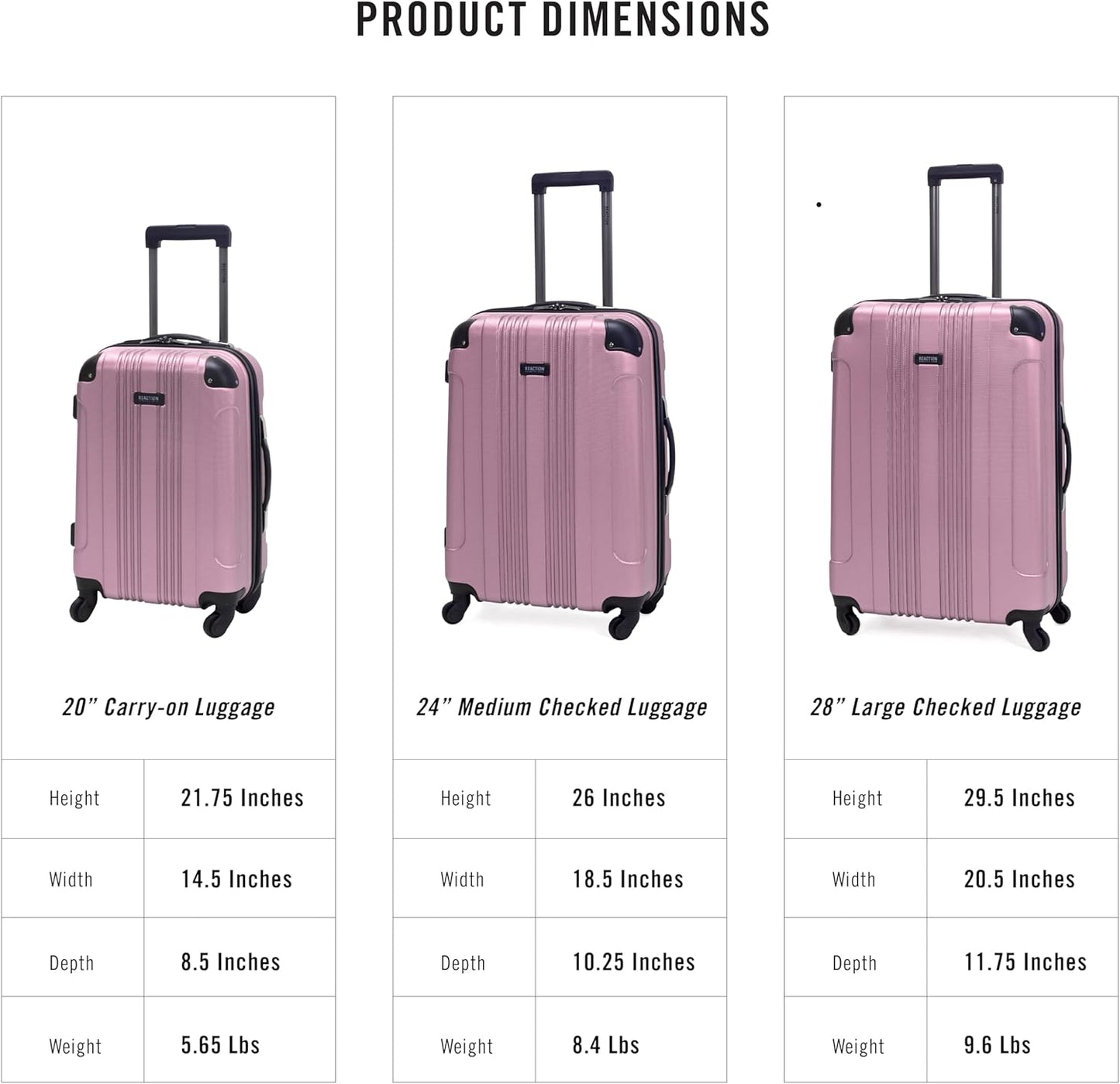 Kenneth Cole REACTION Out of Bounds Lightweight Hardshell 4-Wheel Spinner Luggage, Blush, 28-Inch Checked