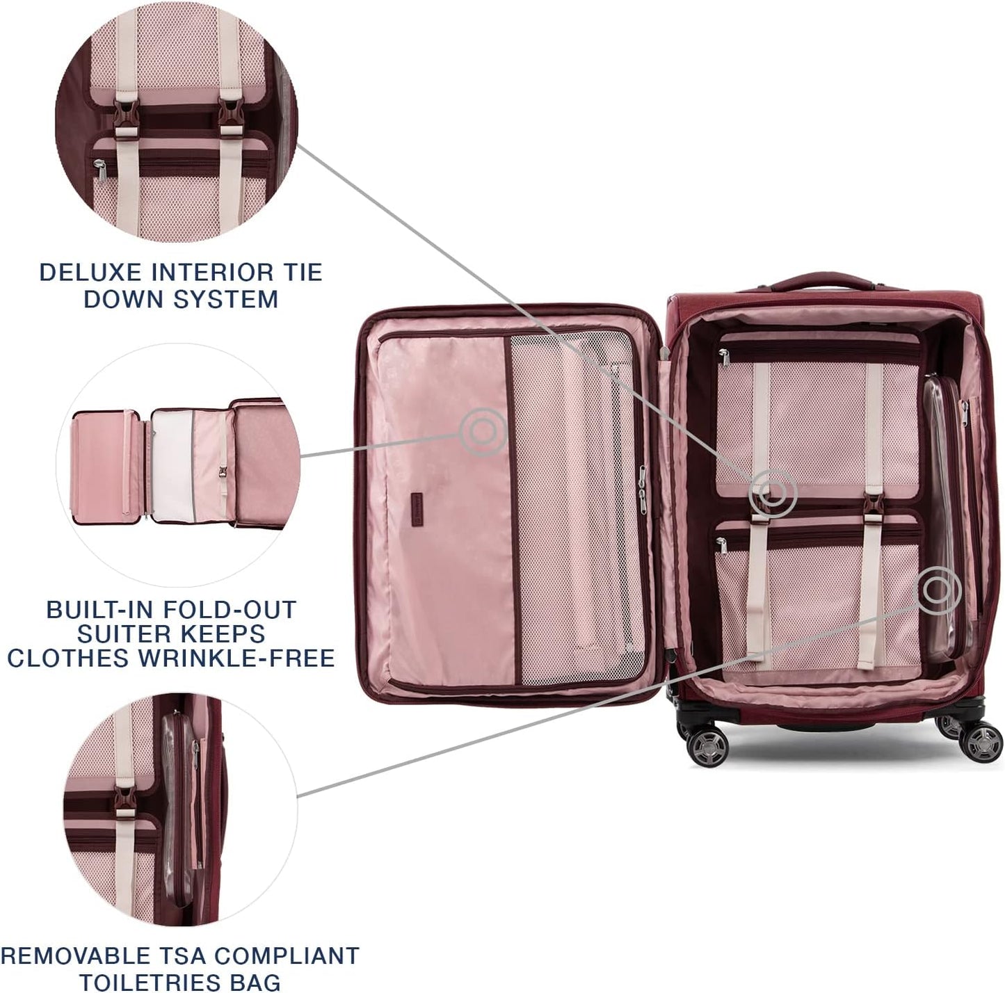 Travelpro Platinum Elite Softside Expandable Checked Luggage, 8 Wheel Spinner Suitcase, TSA Lock, Men and Women, Bordeaux Red, Checked Medium 25-Inch