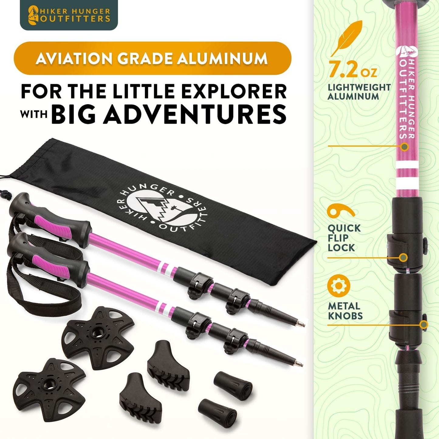Kids Hiking Poles by USA Brand - Lightweight Collapsible Kids Walking Stick w/Quick Adjustable Flip Locks