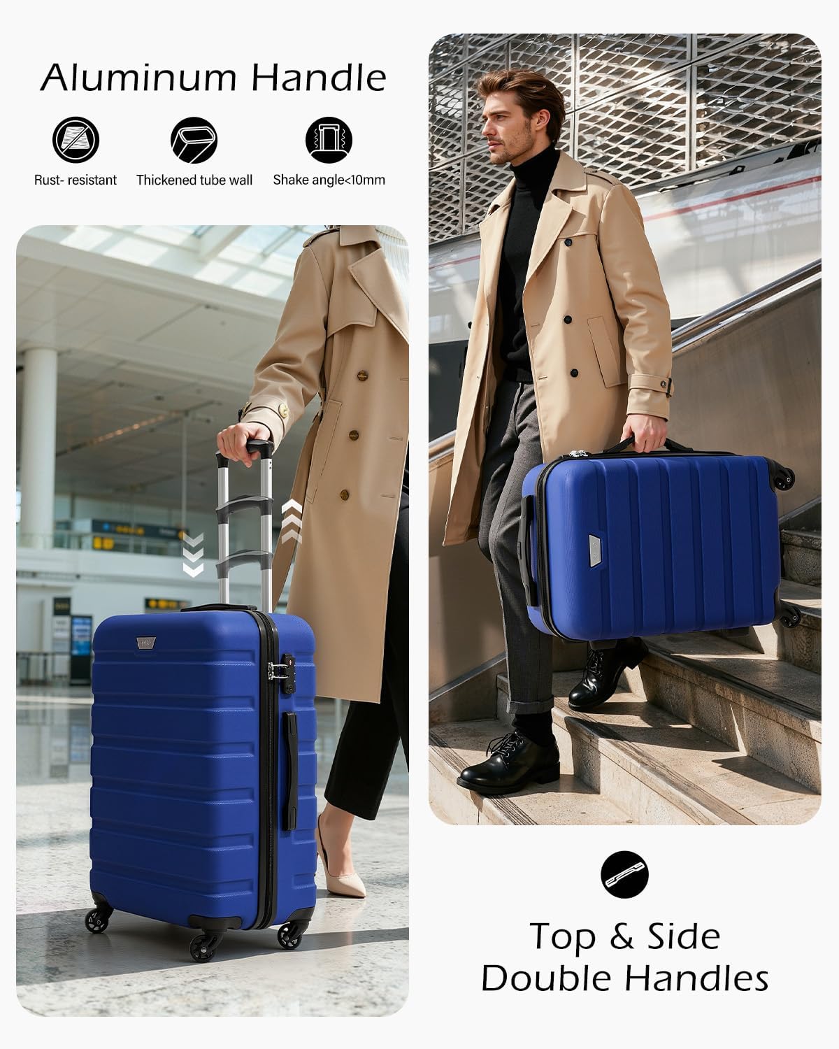 Coolife 3-Piece Lightweight Hardside Spinner Luggage Set with TSA Lock