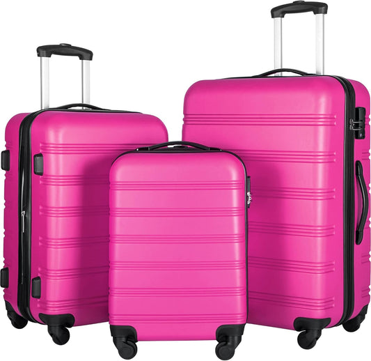 Merax Luggage Sets 3 Piece Suitcase Set 20/24/28,Carry on Luggage Airline Approved,Hard Case with Spinner Wheels,Pink