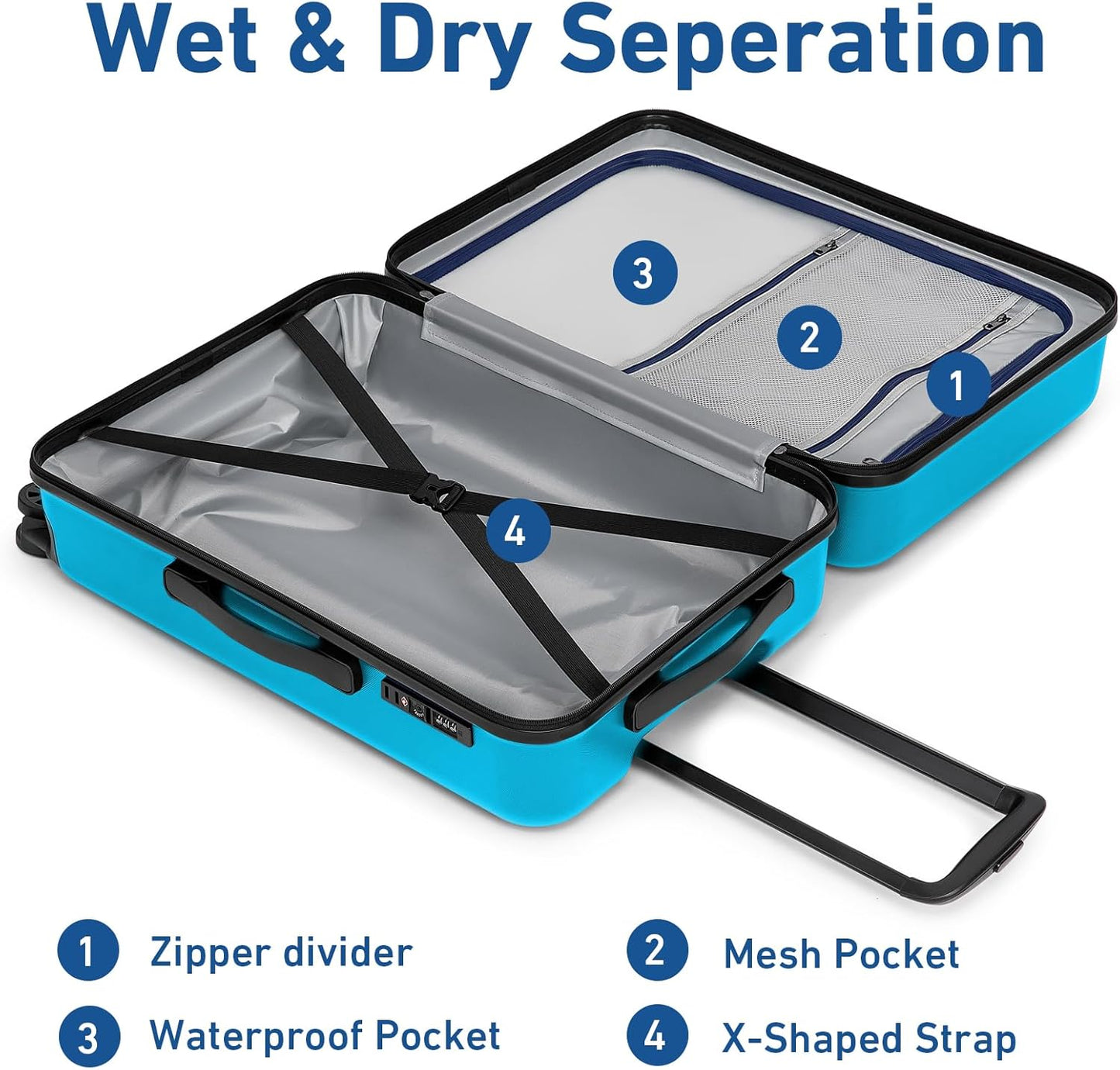 KYME 24-Inch Medium Luggage with Dual 360° Spinner Wheels Hardshell Checked TSA Approved Suitcase for Lightweight Travel (Ocean Blue, 24" Checked)