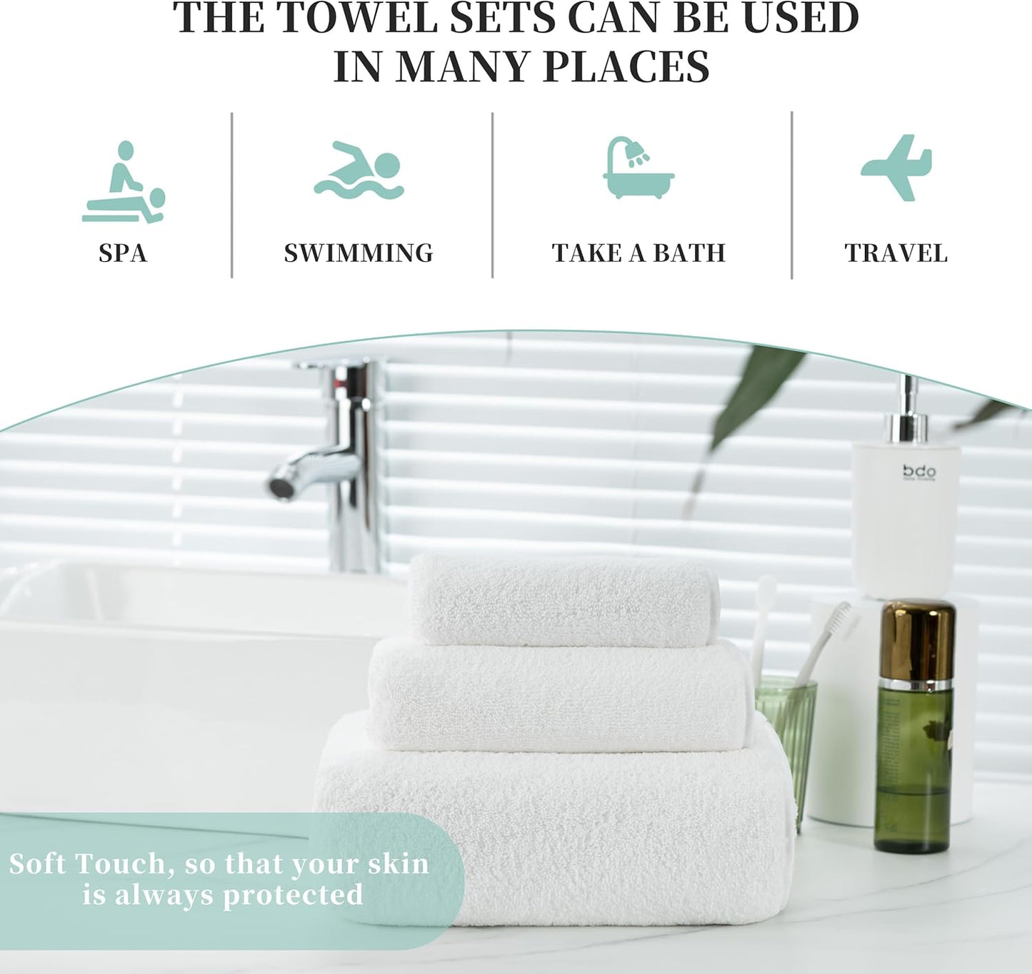 New Microfiber Bath Towel Set, 3 Piece, Oversize, Quick Dry, Lint Free, Includes Body, Hand and Face Towels