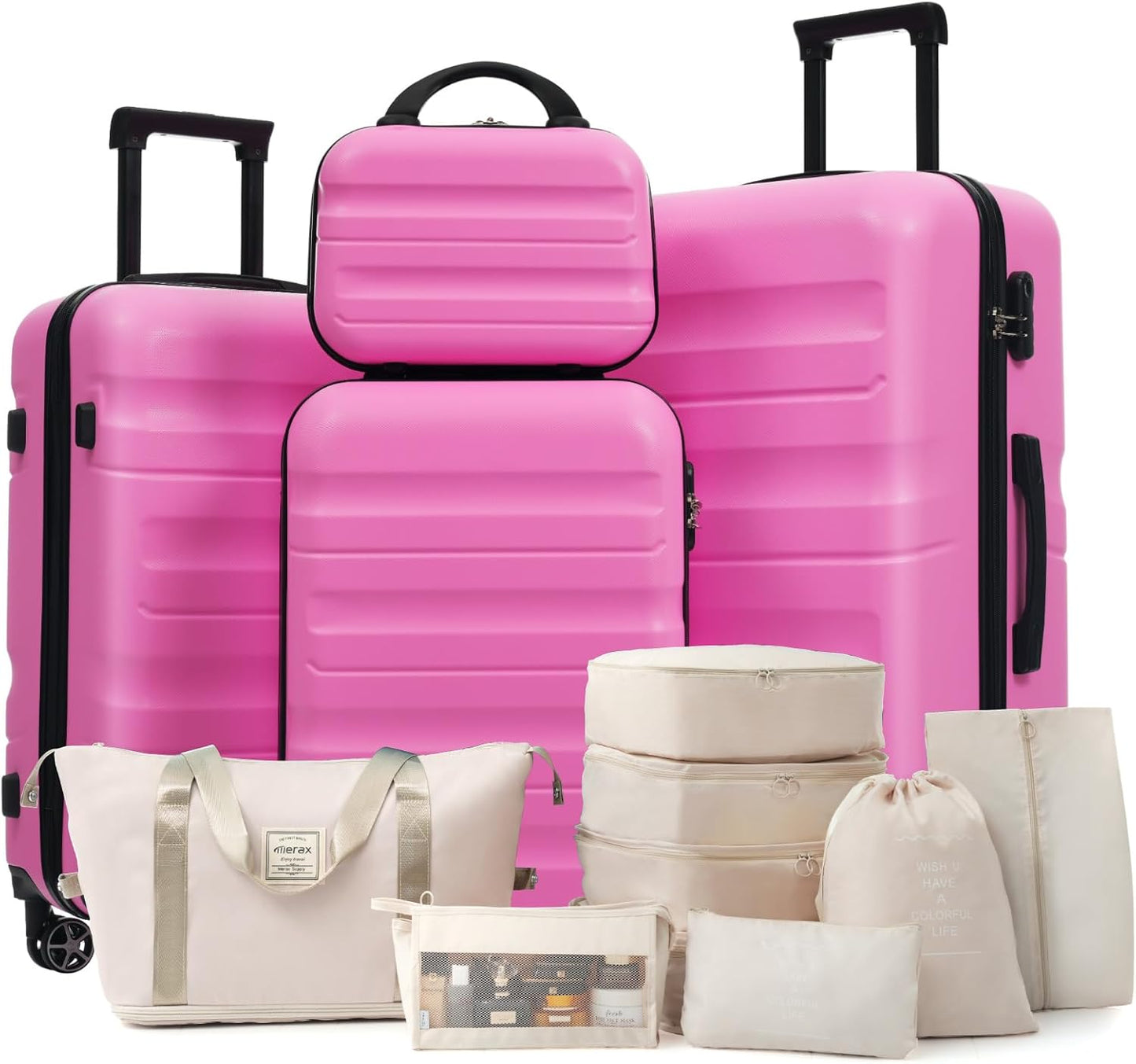 Merax Luggage Set 13 Piece, Hardshell ABS Suitcases with 8 Silent Spinner Wheels, Durable and Lightweight Travel Luggage for Family Trips