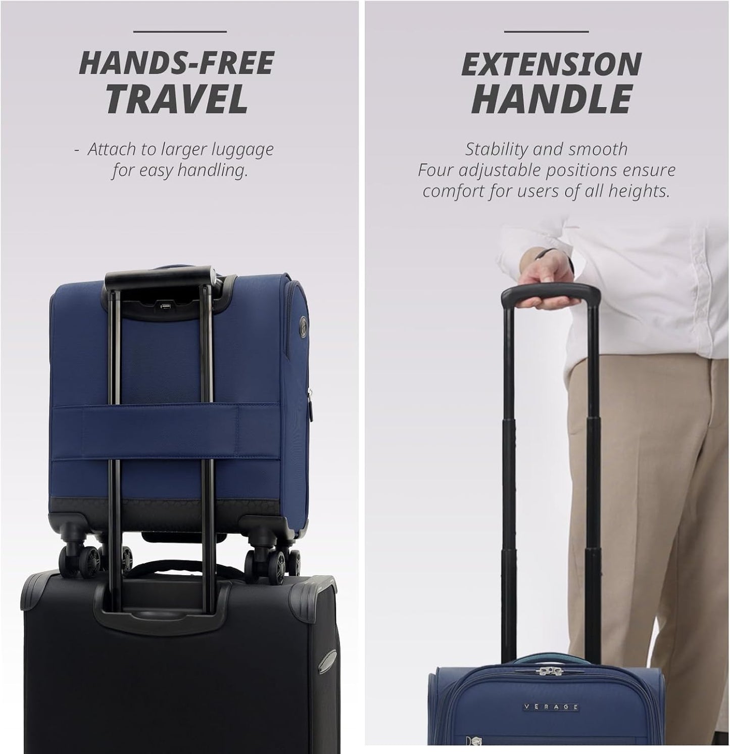 Verage Under Seat Luggage with Wheels, Softside Small Suitcase Spinner Carry On Luggage Bags for Airlines Airplanes Short Trip Men Women (Navy, 14-Inch Underseat)