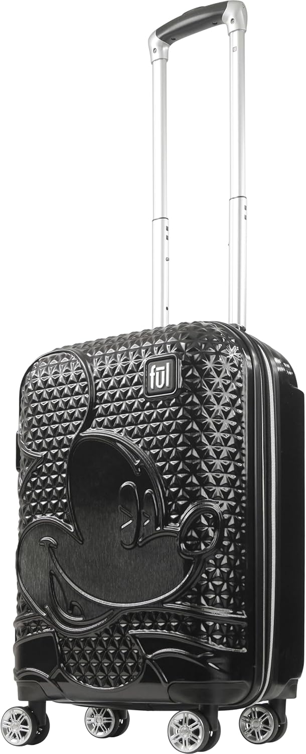 FUL Disney Mickey Mouse 21 Inch Carry On Luggage, Hardshell Rolling Suitcase with Spinner Wheels, Black