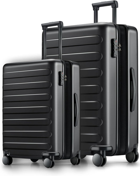 NINETYGO Luggage Sets 2 Piece, Carry On Luggage Airline Approved, Large Checked Luggage with Smooth Spinner Wheels, Expandable, Hard Shell PC Suitcase Sets, TSA Approved, 20in/28in (Black, Rhine Max)