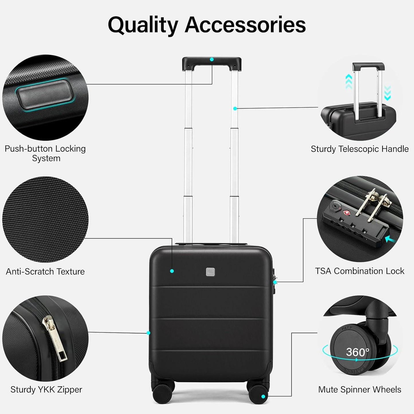 Hanke 16 Inch Underseat Carry On Luggage with Wheels Hard Shell Mini Small Suitcases Carry On Bag for Airline Approved TSA Luggage Lightweight Travel Suitcase(Black)