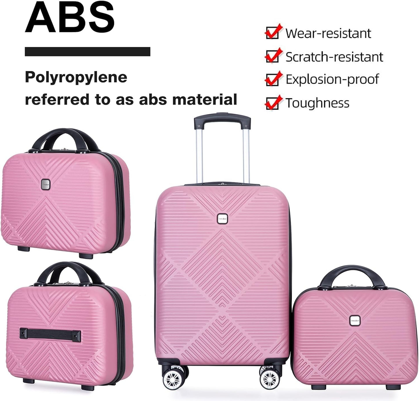 2 Piece Carry on Luggage Set, Airline Approved 20 Inch Luggage with Cosmetic Case Hard Shell Suitcase with Spinner Wheels, Rose Pink