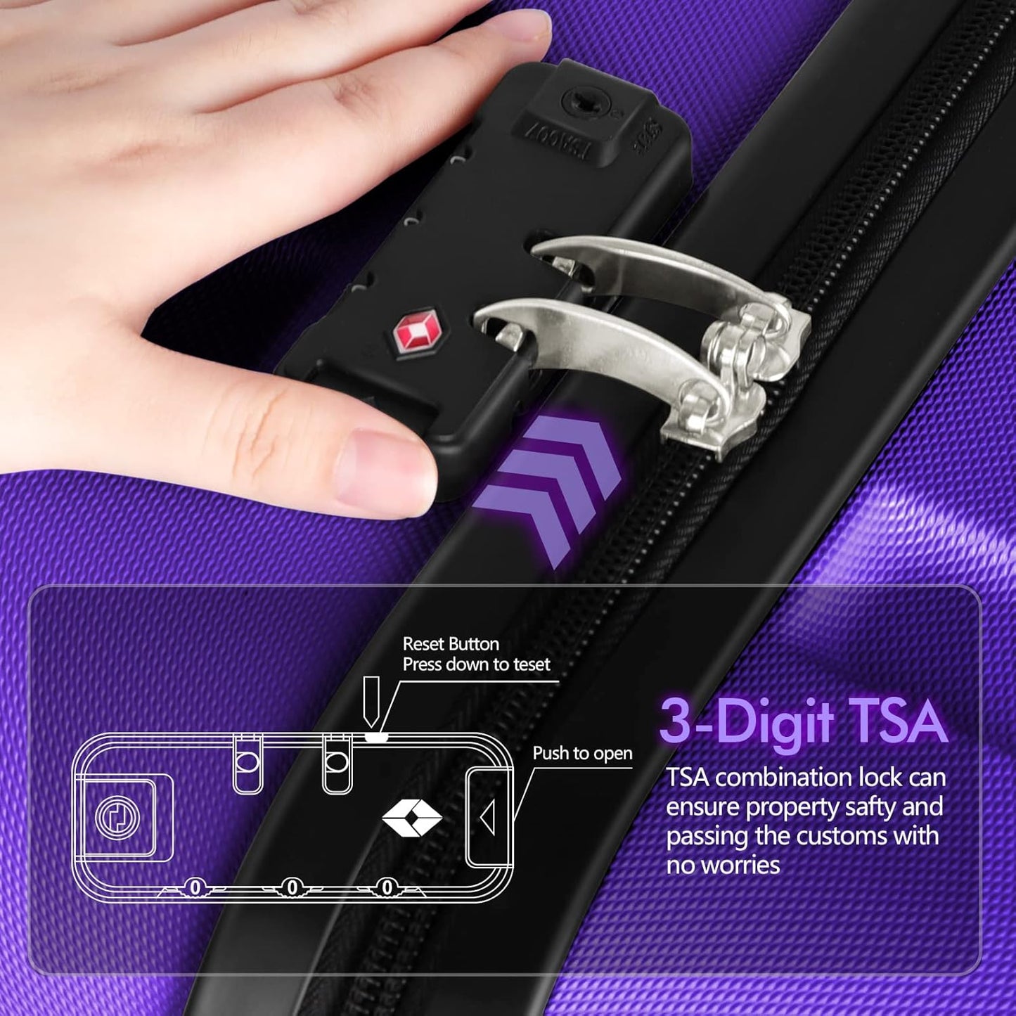 AnyZip Luggage PC ABS Hardside Lightweight Suitcase with 4 Universal Wheels TSA Lock Carry-On 20 Inch Violet Purple