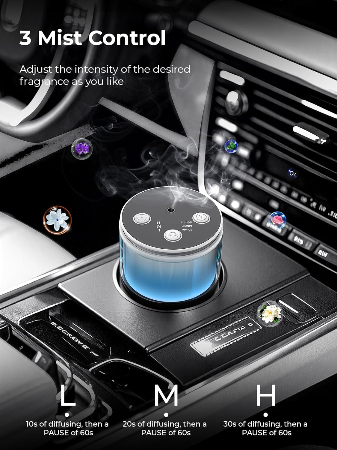 Waterless Diffuser for Essential Oil: Mini Battery Scent Diffuser for Room&Home&Car with 9 Colors LED Light - Aroma Cool Mist Snow White