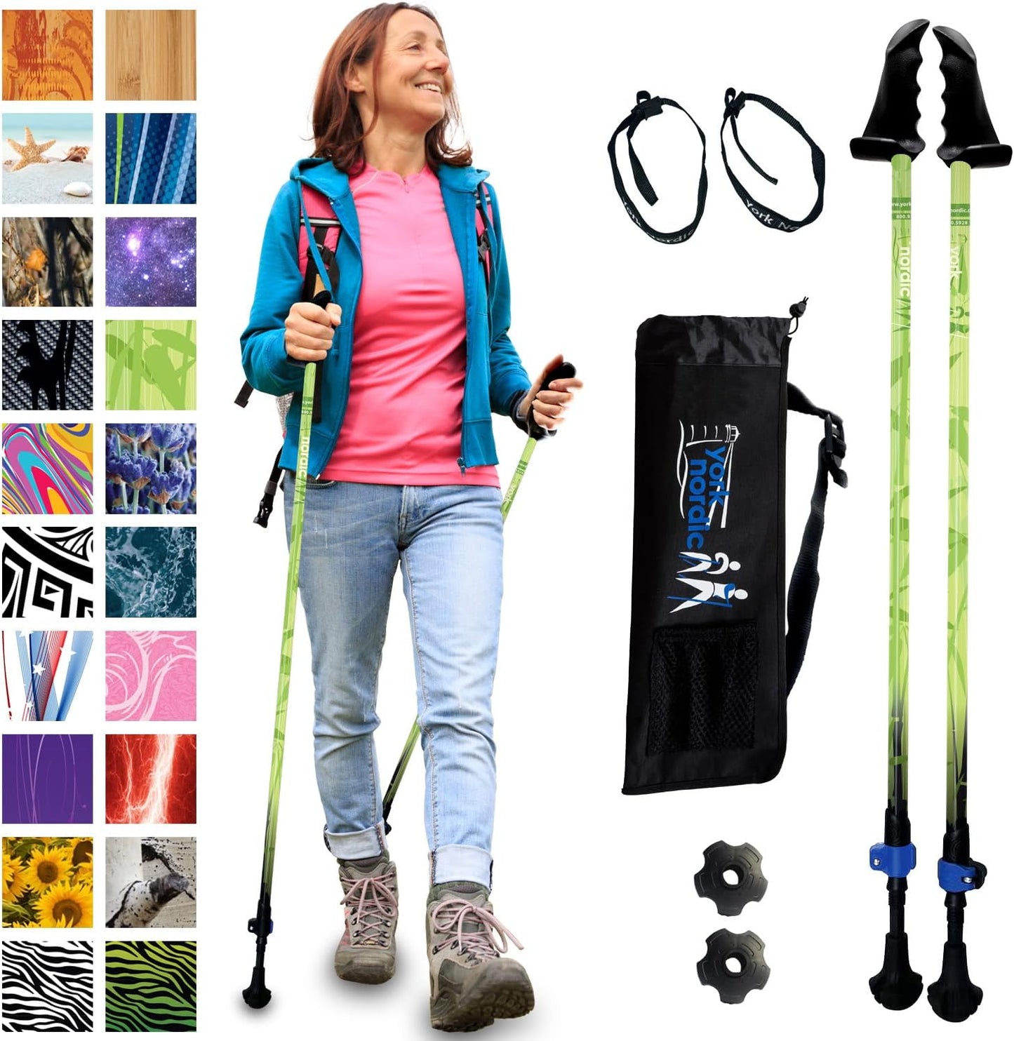 York Nordic Motivator Walking Poles for Balance and Rehab - Patented Stability Grips - Lightweight, Adjustable, and Collapsible - 2 Pieces Adjustable w/flip Locks - Heights 4'6" up to 6'2" - 230 lbs